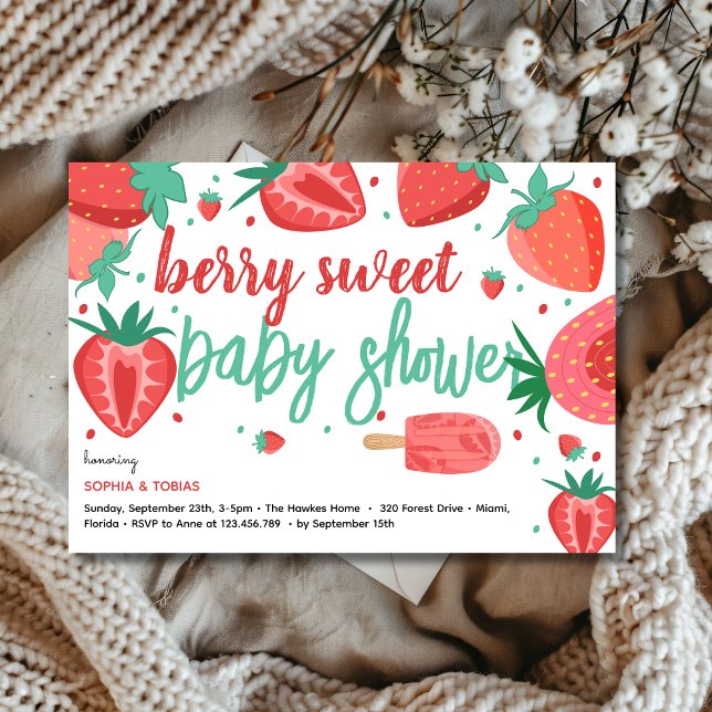 Invitation Berry sweet strawberry baby shower (Créateur téléchargé)