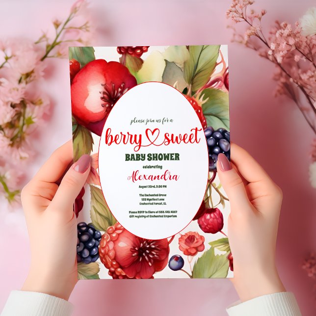 Invitation Berry Sweet Strawberry Baby shower bleu rouge (Créateur téléchargé)