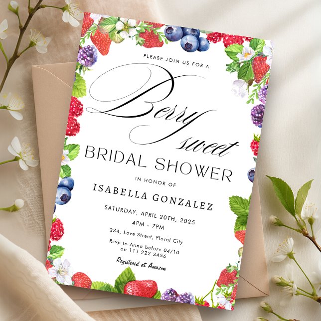 Invitation Berry Sweet Strawberry Fête des mariées de baies s (Berry Sweet Strawberry Wild Berries Bridal Shower Invitation)
