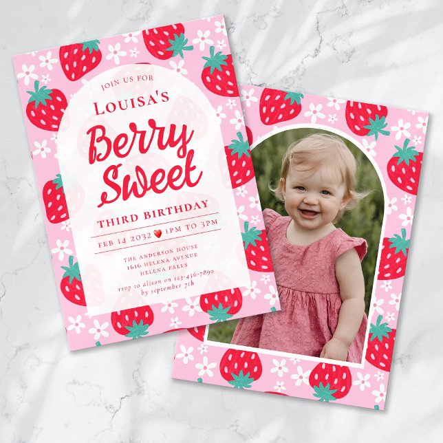 Invitation Berry Sweet Strawberry Photo Anniversaire (Créateur téléchargé)