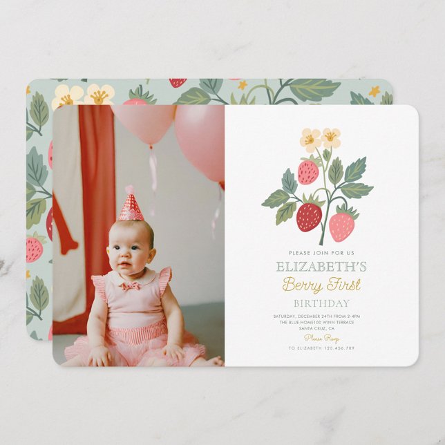 Invitation Berry Sweet Strawberry Pink Berry Premier annivers (Créateur téléchargé)