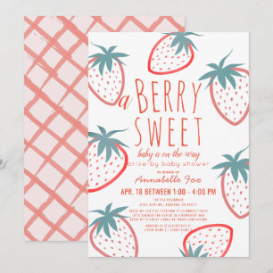 Invitation Berry Sweet Strawberry Red Baby shower Drive-by