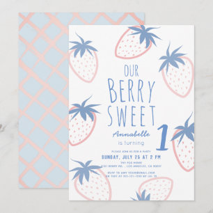 Invitation Berry Sweet Strawberry rose blanc 1er anniversaire
