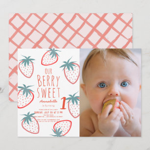 Invitation Berry Sweet Strawberry Rouge 1er anniversaire Phot