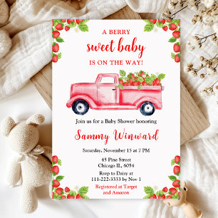 Invitation Berry Sweet Strawberry Truck Baby shower
