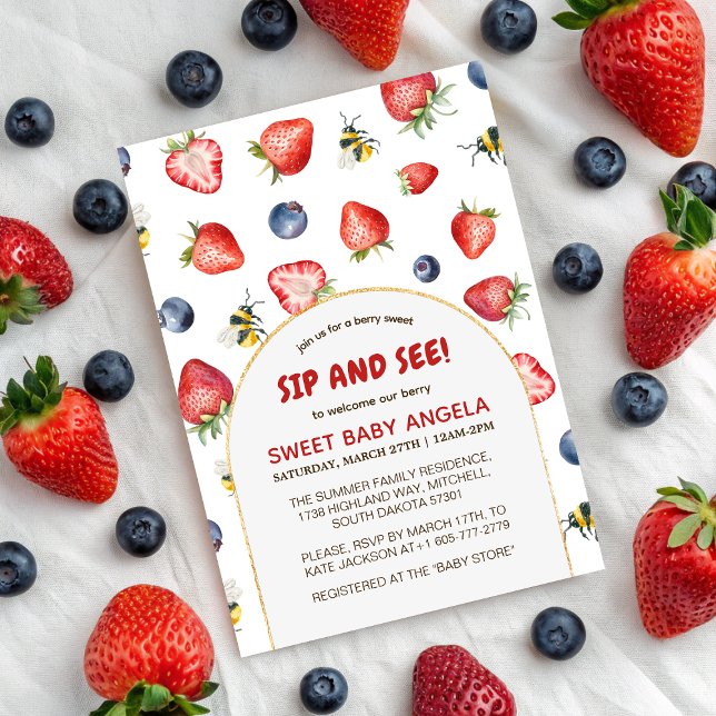 Invitation Berry Sweet Watercolor Siroter Et Voir (Summer Berry Sweet Watercolor Sip And See Invitation)