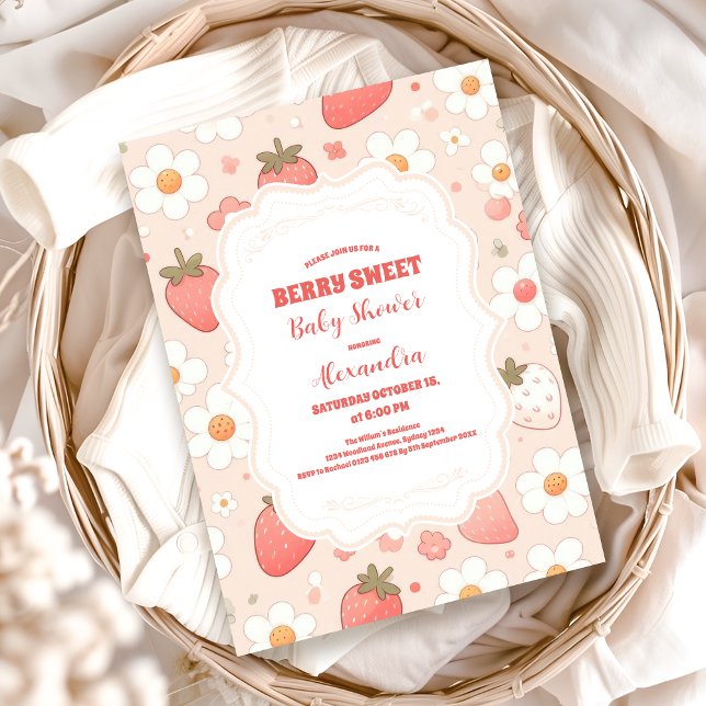 Invitation Berry Whimsical Sweet Baby shower Coquette rose (Créateur téléchargé)
