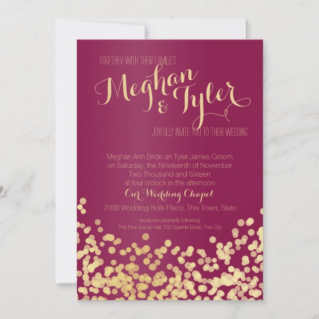 Invitation Berry Wine et Gold Sparkle Mariage (Devant)