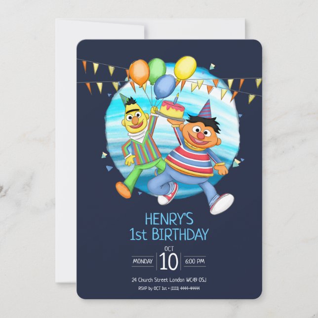 Invitation Bert et Ernie Ballons d'anniversaire (Devant)