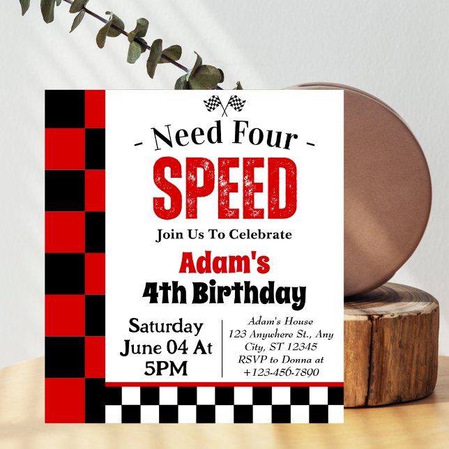 Invitation Besoin de 4 Speed Boy 4e fête d'anniversaire (Créateur téléchargé)