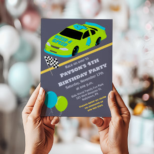 Invitation Besoin de 4 Speed Race Car Boys 4th Birthday Party