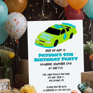 Invitation Besoin de 4 Speed Race Car Boys 4th Birthday Party