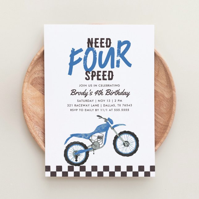 Invitation Besoin de 4 Vitesse Blue Dirt Vélo Boy 4e annivers (Créateur téléchargé)