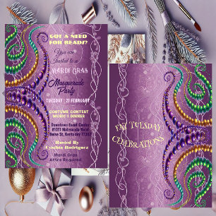 Invitation Besoin de perles Mardi Gras Purple Masquerade Part