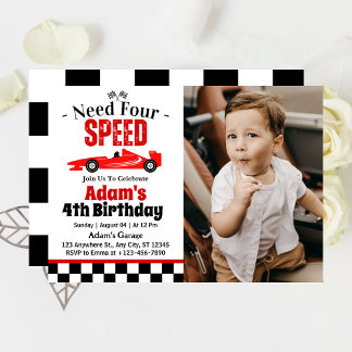 Invitation Besoin de quatre Speed Race Car Boy 4th Birthday P
