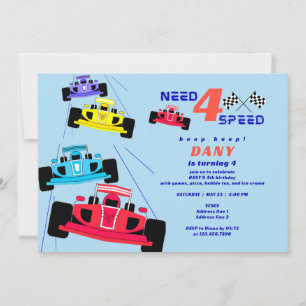 Invitation Besoin de quatre Speed Racer Car Race Boy 4e anniv