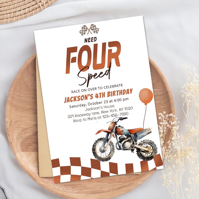Invitation Besoin de quatre Vitesse Dirt Vélo Boy 4e annivers (Créateur téléchargé)