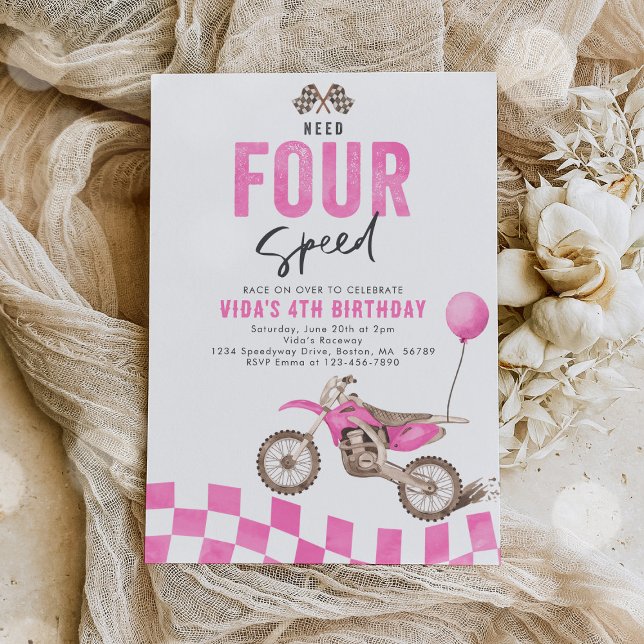 Invitation Besoin de quatre Vitesse Dirt Vélo Girl 4e fête d' (Créateur téléchargé)