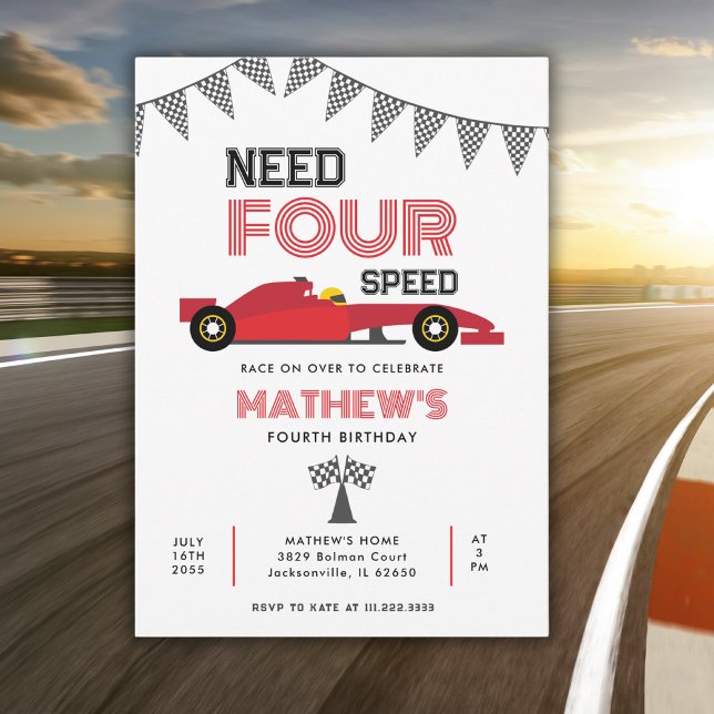 Invitation Besoin de quatre voitures de course de vitesse 4e  (Créateur téléchargé)