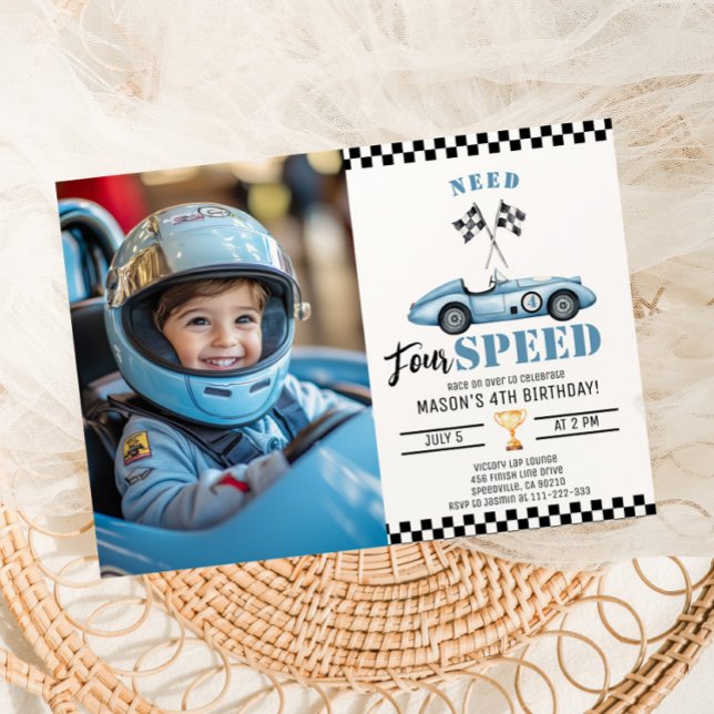 Invitation Besoin de voiture de course quatre vitesses Blue P (Créateur téléchargé)