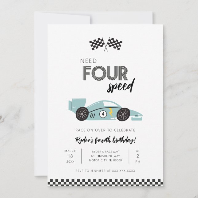 Invitation Besoin d'une voiture de course à quatre vitesses A (Devant)