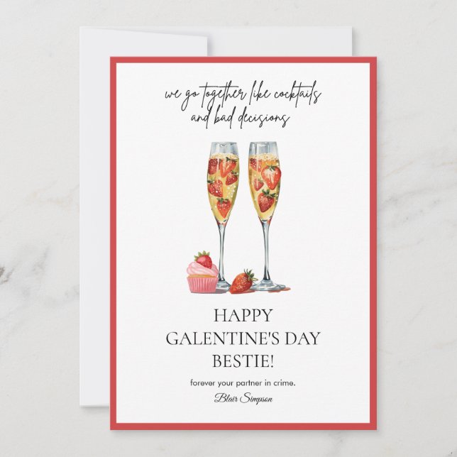 Invitation Best friends Galentine's Day Cocktail Holiday Card (Devant)