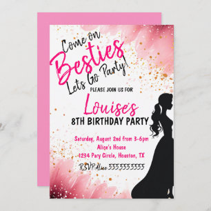 Invitation Besties Doll rose Parties scintillant fête Anniver