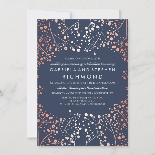 Invitation Béton de bébé Rose Gold Fleurs Florales Mariage An (Devant)