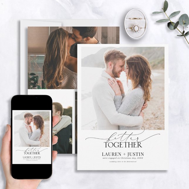 Invitation Better Together Black & White 4 Photo Fiançailles (Créateur téléchargé)