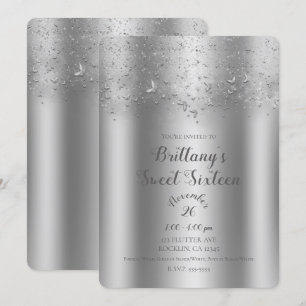 Invitation Beurre-battement Silver Shimmer Sweet 16 Party