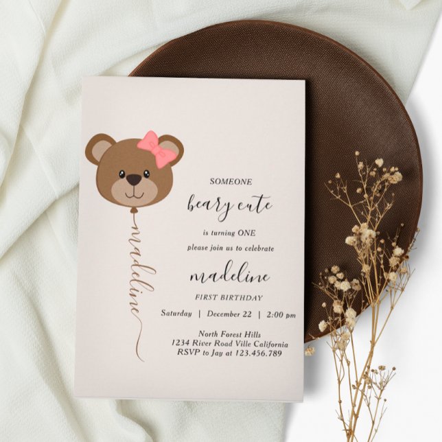 Invitation Beurre Boulon à ours mignonne Première fête d'anni (Créateur téléchargé)