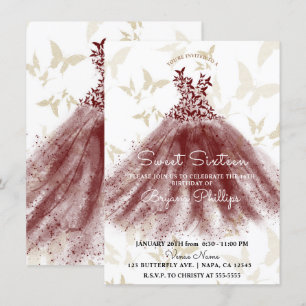 Invitation Beurre Danse Bourgogne Robe Or Douce 16 Partie