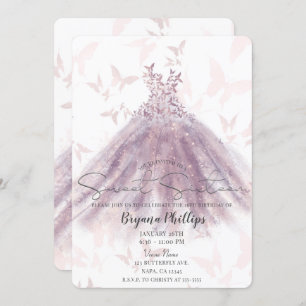 Invitation Beurre Danse Mauve Sparkle Robe Douce 16 Partie