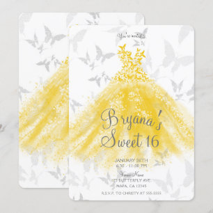 Invitation Beurre d'argent jaune Robe de danse douce 16 Parti