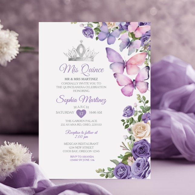 Invitation Beurre de lavande pourpre Quinceanera Anniversaire (Créateur téléchargé)