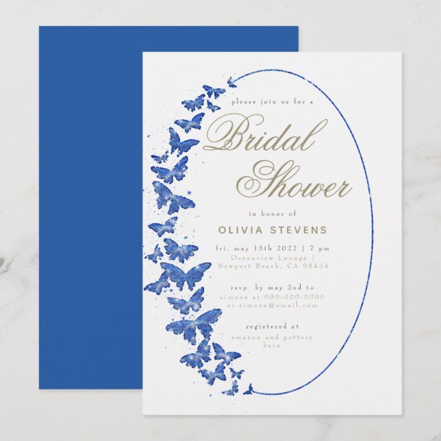 Invitation Beurre de marine Boho Frame Elégante Fête des mari (Devant / Derrière)