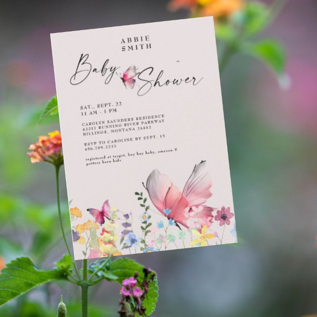 Invitation Beurre délicat et Baby shower Fleur sauvage (Créateur téléchargé)