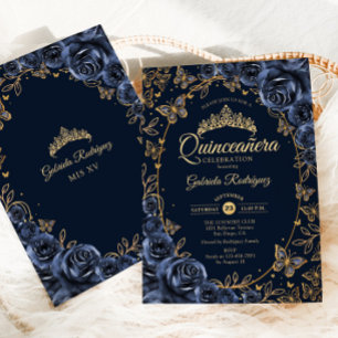 Invitation Beurre d'or de la Marine Rose Quinceanera