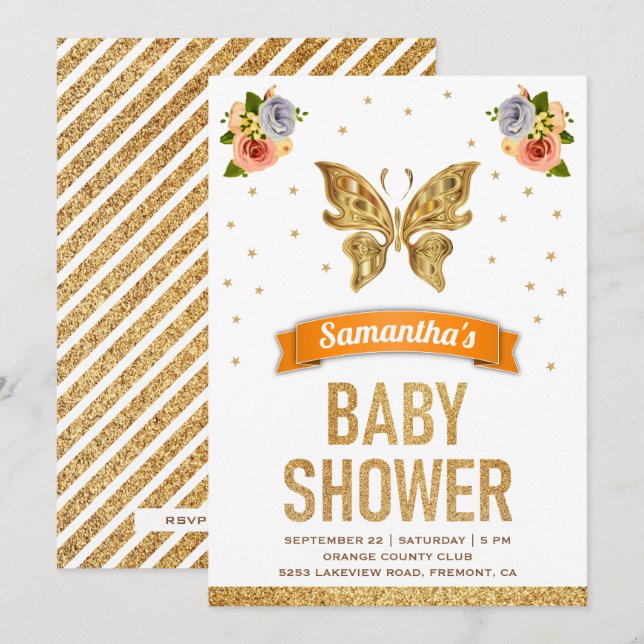 Invitation Beurre d'or doux Floral Fille Baby shower (Devant / Derrière)