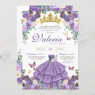 Invitation Beurre floral violet clair Princesse Quinceanera