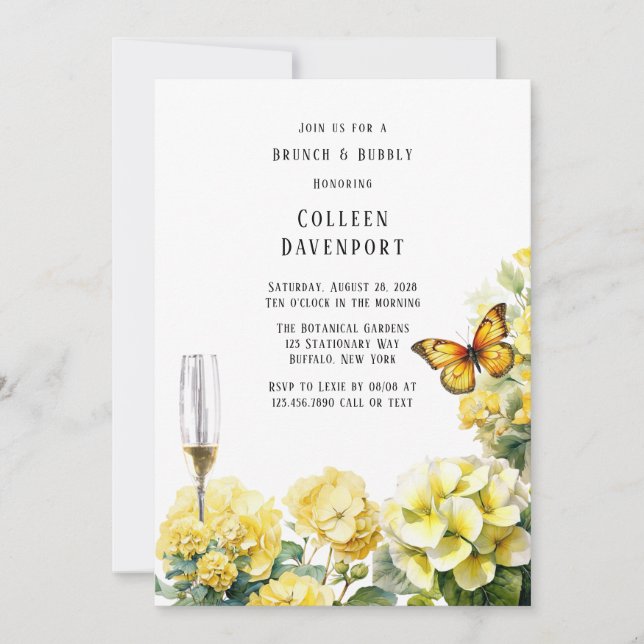 Invitation Beurre Hydrangée Jaune Brunch & Bubbly (Devant)