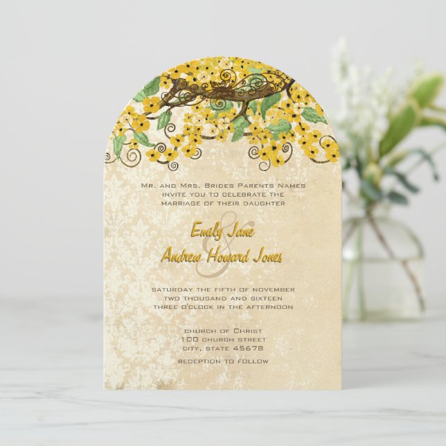 Invitation Beurre Jaune Cerise Fleur Thé Mariage (Debout devant)