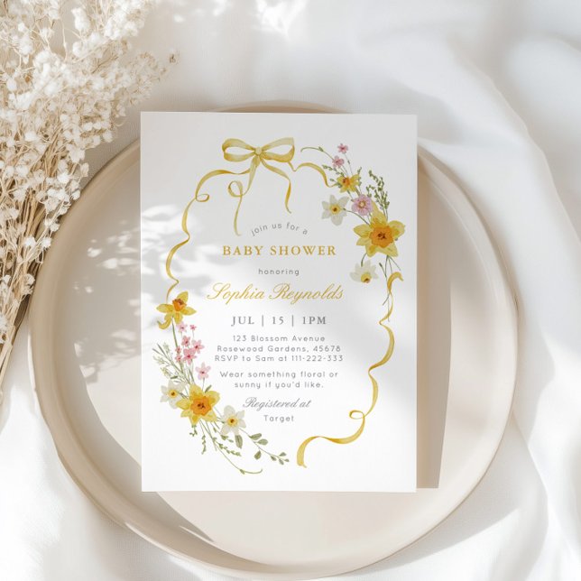 Invitation Beurre Jaune Fleur sauvage Baby shower arc Coquett (Créateur téléchargé)