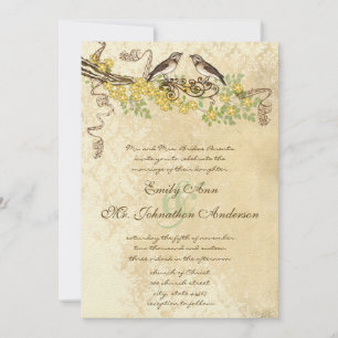 Invitation Beurre Jaune floraison Vintage Lovebird Mariages