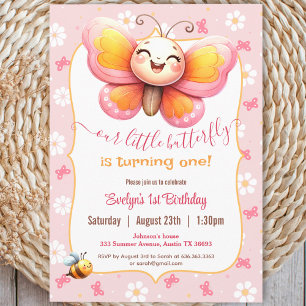 Invitation Beurre mignon rose florale fille 1er anniversaire
