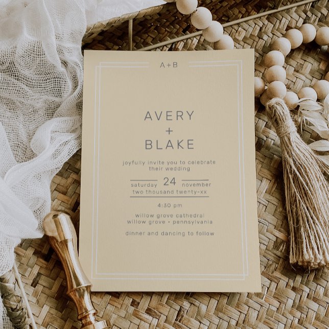 Invitation Beurre neutre simple Mariage jaune (AVERY Simple Neutral Butter Yellow Wedding Invitation)