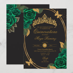 Invitation Beurre noir vert Parties scintillant or Quinceañer
