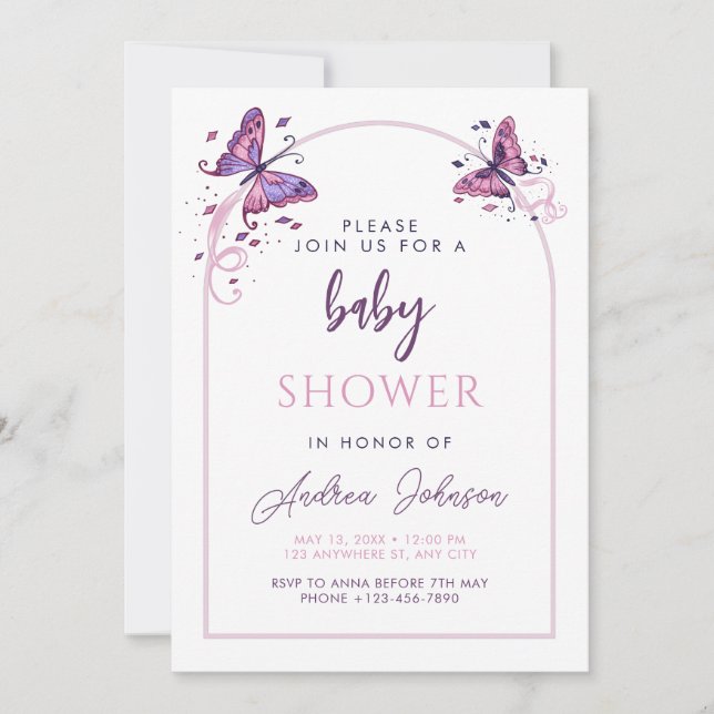 Invitation Beurre rose délicate Fête Baby shower fille (Devant)