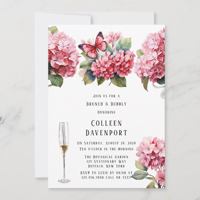 Invitation Beurre rose Hydrangea Floral Brunch & Bubbly (Devant)