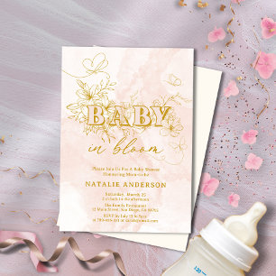 Invitation Beurre Rose Script Flore Papillons Bébé En Fleur